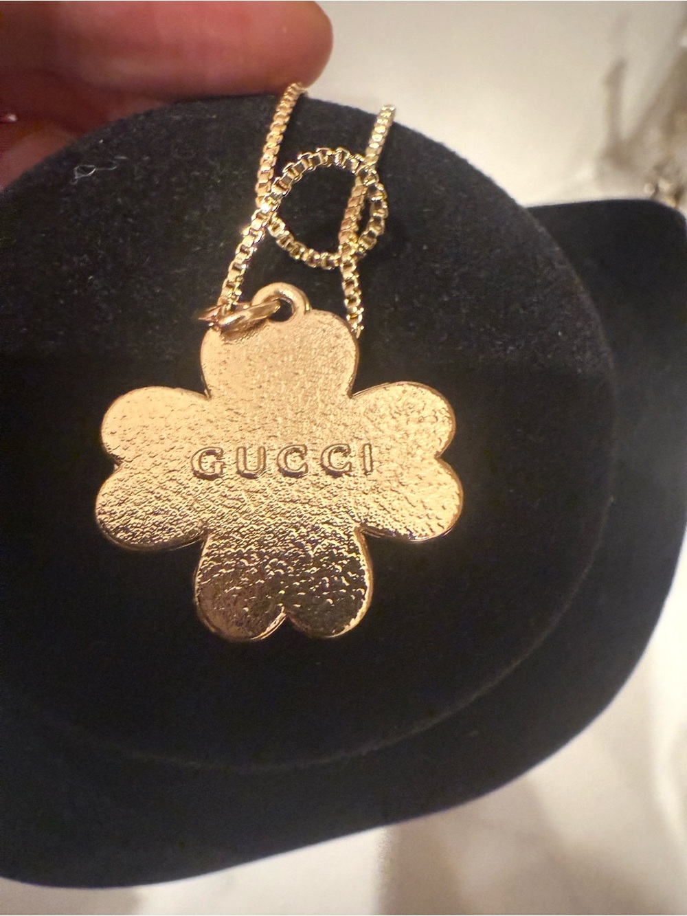 Upcycled Gucci Gold-Tone Crystal Clover Pendant Necklace - Picture 8 of 9